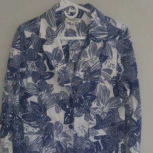 Coldwater Creek 100% Cotton Blue/White Lightweight Jacket, size Medium